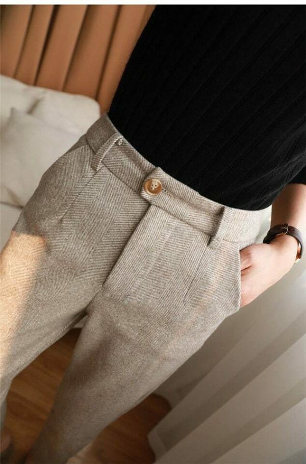 Y2K Streetwear Woolen Harem Pencil Pants for Women