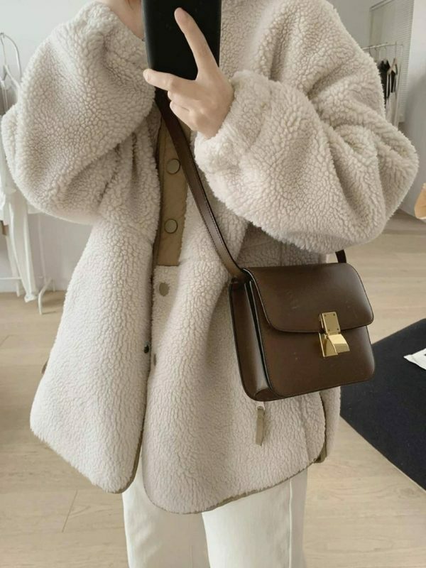 Y2K Streetwear Woolen Oversize Coat for Women, Casual Thick Parkas, Winter Long Wool Top Coat