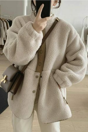 Y2K Streetwear Woolen Oversize Coat for Women, Casual Thick Parkas, Winter Long Wool Top Coat