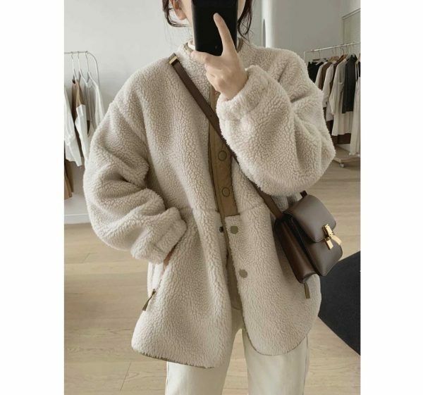 Y2K Streetwear Woolen Oversize Coat for Women, Casual Thick Parkas, Winter Long Wool Top Coat