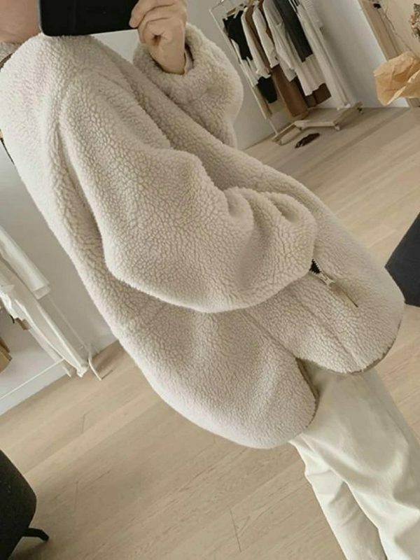 Y2K Streetwear Woolen Oversize Coat for Women, Casual Thick Parkas, Winter Long Wool Top Coat