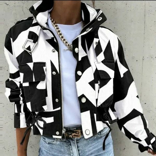 Y2K Streetwear Zip-Up Coat with Printed Design