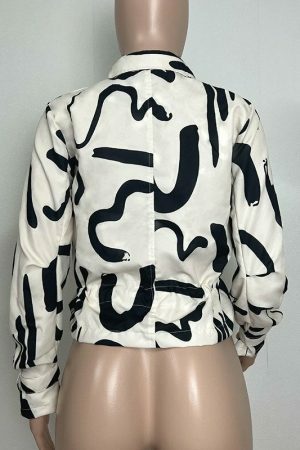 Y2K Streetwear Zip-Up Coat with Printed Design