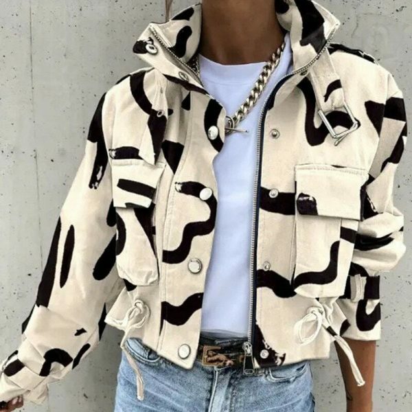 Y2K Streetwear Zip-Up Coat with Printed Design