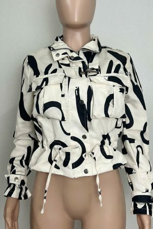 Y2K Streetwear Zip-Up Coat with Printed Design