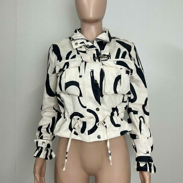 Y2K Streetwear Zip-Up Coat with Printed Design