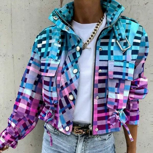 Y2K Streetwear Zip-Up Coat with Printed Design