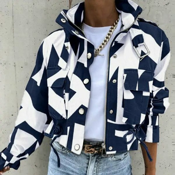 Y2K Streetwear Zip-Up Coat with Printed Design