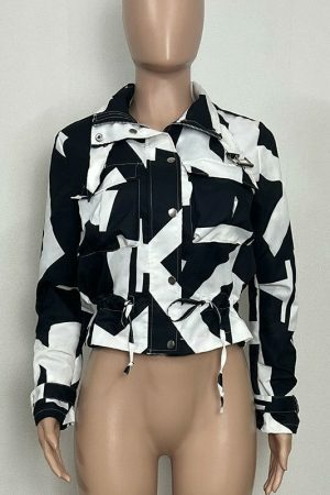 Y2K Streetwear Zip-Up Coat with Printed Design