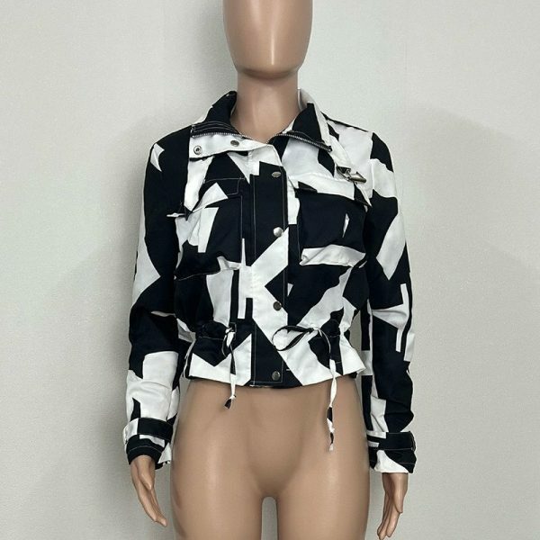 Y2K Streetwear Zip-Up Coat with Printed Design