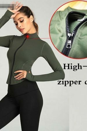 Y2K Streetwear Zip-up Yoga Top with Thumb Holes | Stretchy Long Sleeve Crop Top