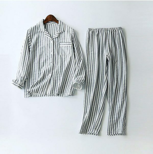 Y2K Striped Cotton Pajama Set for Couples - Long Sleeve Streetwear Fashion