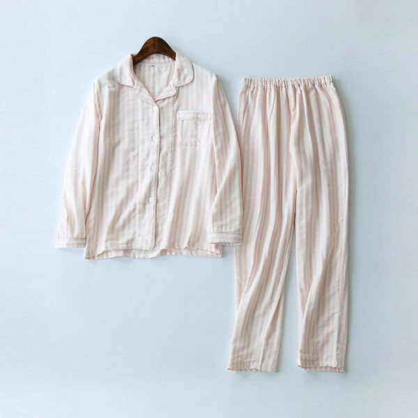 Y2K Striped Cotton Pajama Set for Couples - Long Sleeve Streetwear Fashion