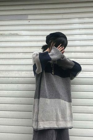 Y2K Striped Knit Pullover Sweater, Harajuku Style, Cozy and Stylish