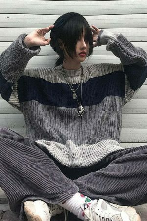 Y2K Striped Knit Pullover Sweater, Harajuku Style, Cozy and Stylish