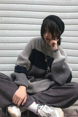 Y2K Striped Knit Pullover Sweater, Harajuku Style, Cozy and Stylish