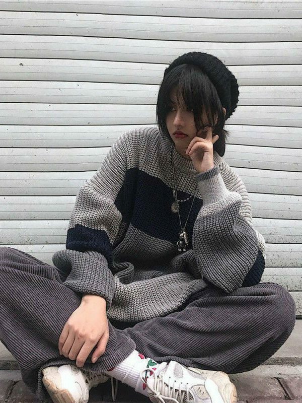 Y2K Striped Knit Pullover Sweater, Harajuku Style, Cozy and Stylish