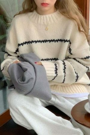 Y2K Striped Knit Sweater | Cozy Pullover with Long Sleeves