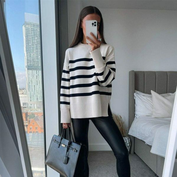 Y2K Striped Knitted Oversized Sweater for Women