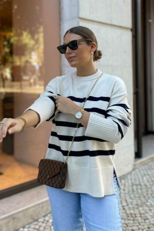 Y2K Striped Knitted Oversized Sweater for Women