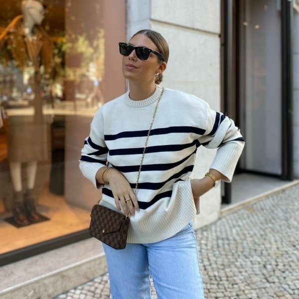 Y2K Striped Knitted Oversized Sweater for Women