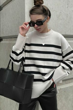 Y2K Striped Knitted Oversized Sweater for Women