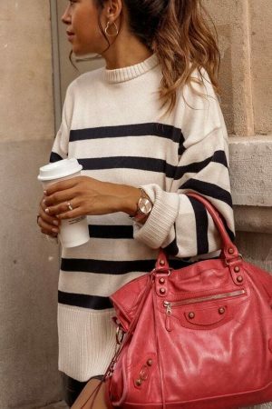 Y2K Striped Knitted Oversized Sweater for Women