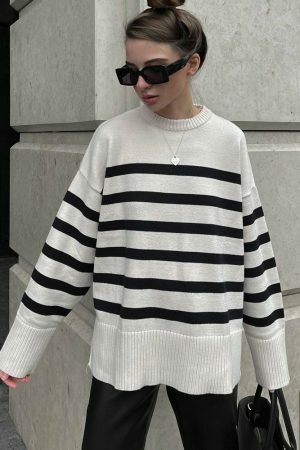 Y2K Striped Knitted Oversized Sweater for Women