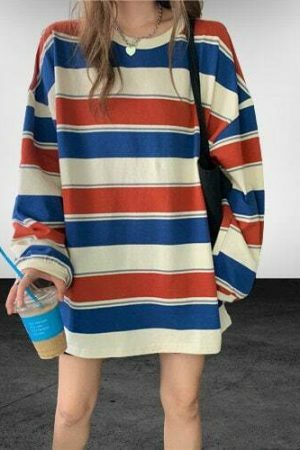 Y2K Striped O-Neck Long Sleeve Top | Harajuku Streetwear Fashion