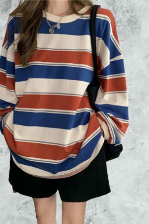 Y2K Striped O-Neck Long Sleeve Top | Harajuku Streetwear Fashion