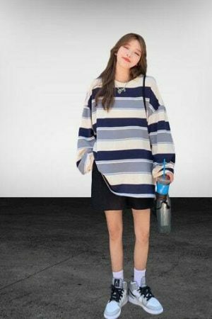 Y2K Striped O-Neck Long Sleeve Top | Harajuku Streetwear Fashion