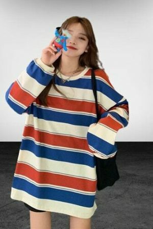 Y2K Striped O-Neck Long Sleeve Top | Harajuku Streetwear Fashion