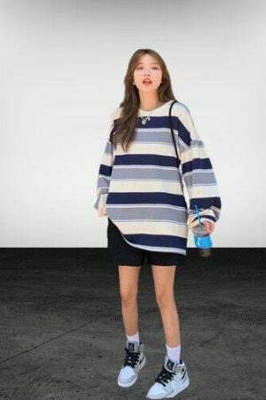 Y2K Striped O-Neck Long Sleeve Top | Harajuku Streetwear Fashion