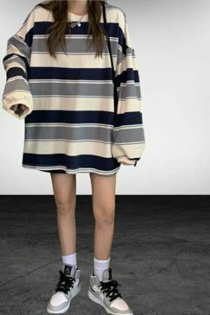 Y2K Striped O-Neck Long Sleeve Top | Harajuku Streetwear Fashion