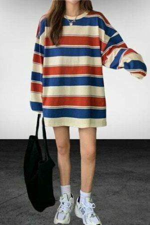 Y2K Striped O-Neck Long Sleeve Top | Harajuku Streetwear Fashion