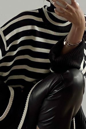 Y2K Striped Oversized Knit Sweater for Women