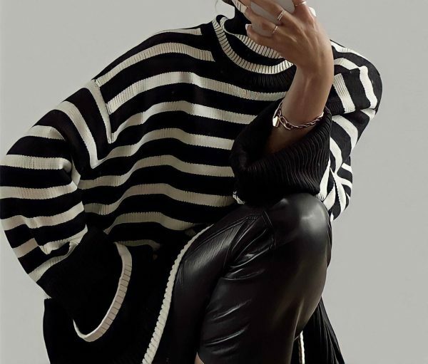 Y2K Striped Oversized Knit Sweater for Women