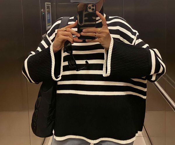 Y2K Striped Oversized Knit Sweater for Women