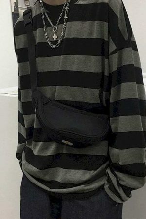 Y2K Striped Oversized Long Sleeve Punk Gothic Vintage Tee