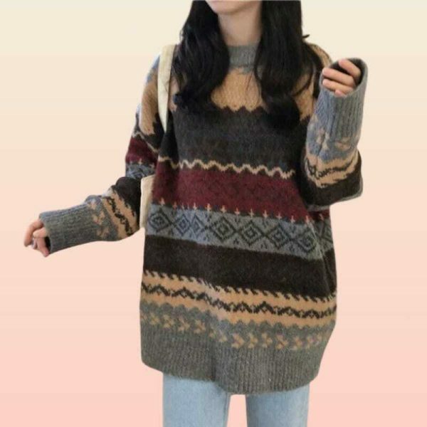 Y2K Striped Patchwork Sweater - Vintage Knitwear for Harajuku Style