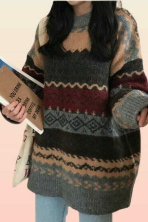 Y2K Striped Patchwork Sweater - Vintage Knitwear for Harajuku Style