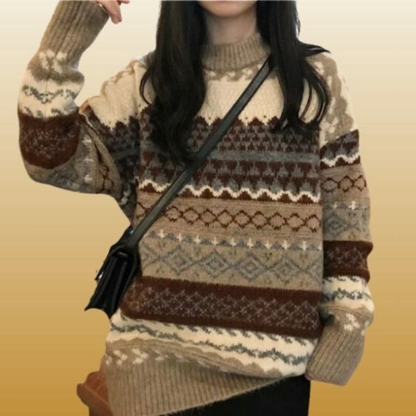 Y2K Striped Patchwork Sweater - Vintage Knitwear for Harajuku Style