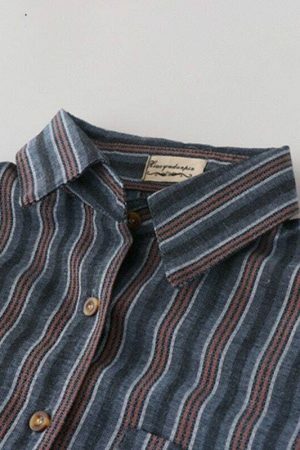 Y2K Striped Streetwear Shirt with Vintage Korean Design