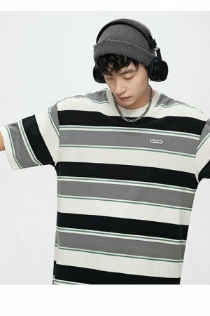 Y2K Striped Vintage T-shirt for Couples