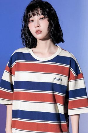 Y2K Striped Vintage T-shirt for Couples