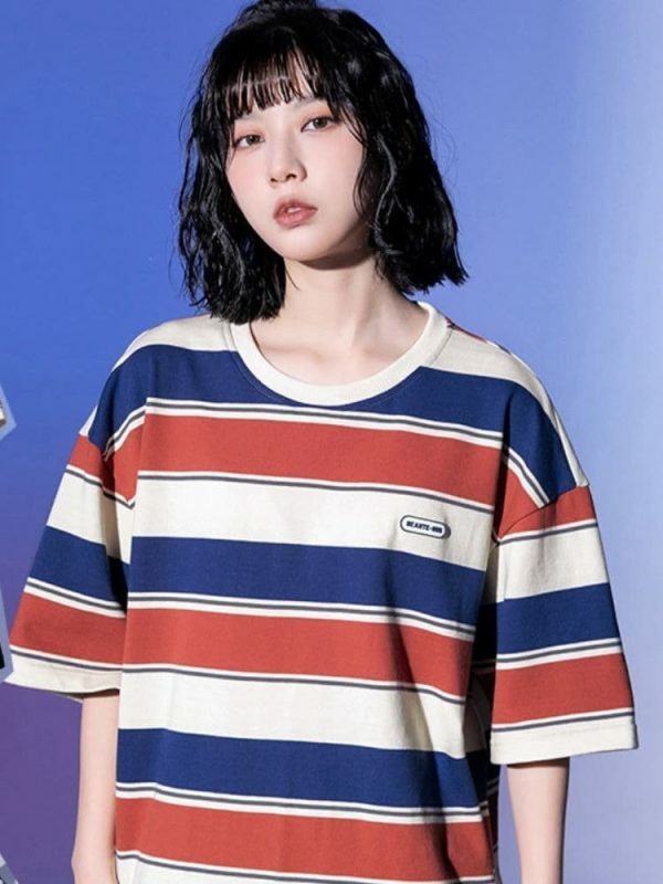 Y2K Striped Vintage T-shirt for Couples