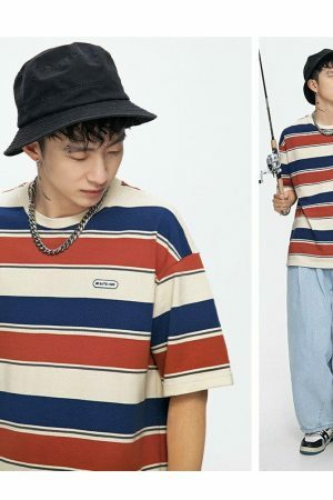 Y2K Striped Vintage T-shirt for Couples