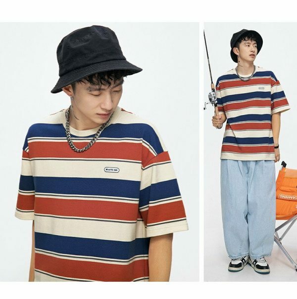 Y2K Striped Vintage T-shirt for Couples