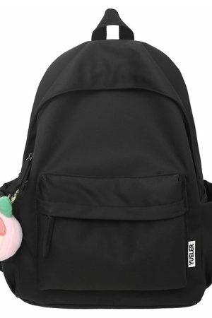 Y2K Style Black Nylon School Laptop Backpack with Large Capacity