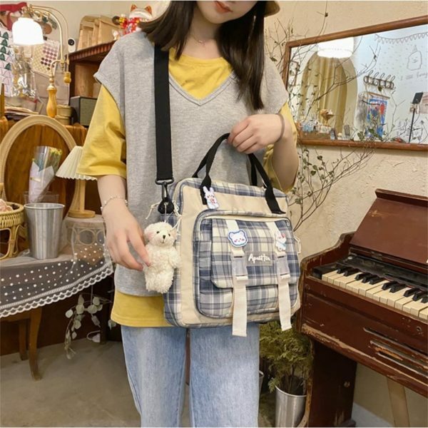 Y2K Style Canvas Backpack Shoulder Bag for Women - Streetwear Fashion Travel Tote - Korean Japanese Kawaii